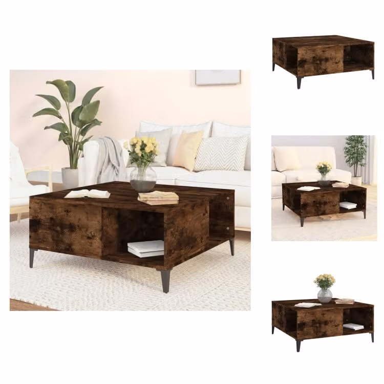 vidaXL Tavolino in rovere affumicato 80x80x36,5 cm materiale a base di legno - Tavolini da caffè