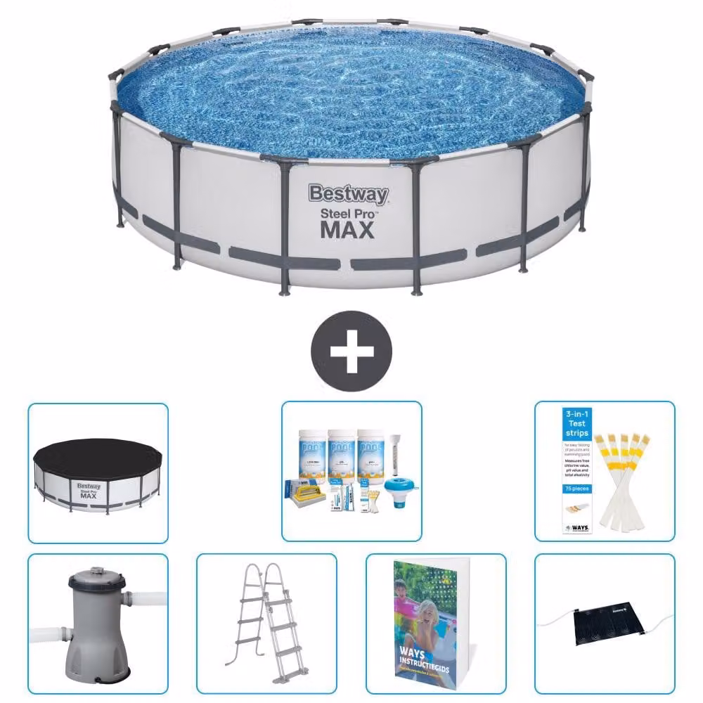 Bestway Steel Pro MAX, piscina in acciaio, forma rotonda, dimensioni 427x122 cm, composta da 6 parti, modello S632