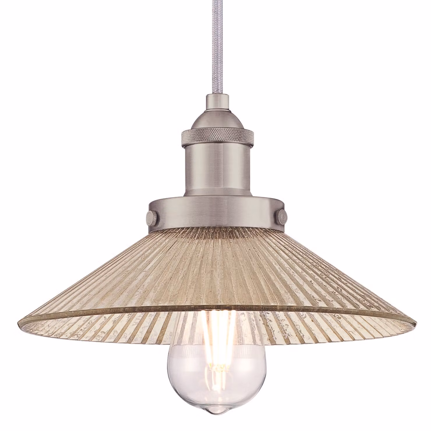 Lampada a sospensione Bonnie in nichel e vetro a specchio scanalato con 1 sorgente luminosa