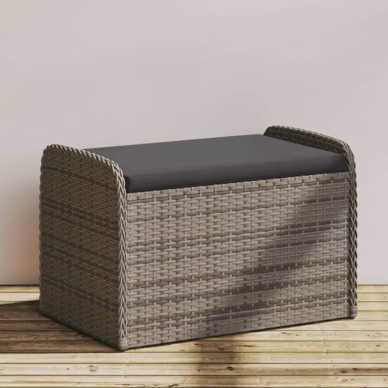 vidaXL Cassapanca in Polyrattan con Cuscino Grigia L: 80 cm, P: 51 cm, H: 52 cm