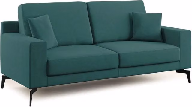 Divano moderno Prestige Divani.Store in tessuto petrolio con cuscini coordinati e coperture rimovibili L: 146 cm