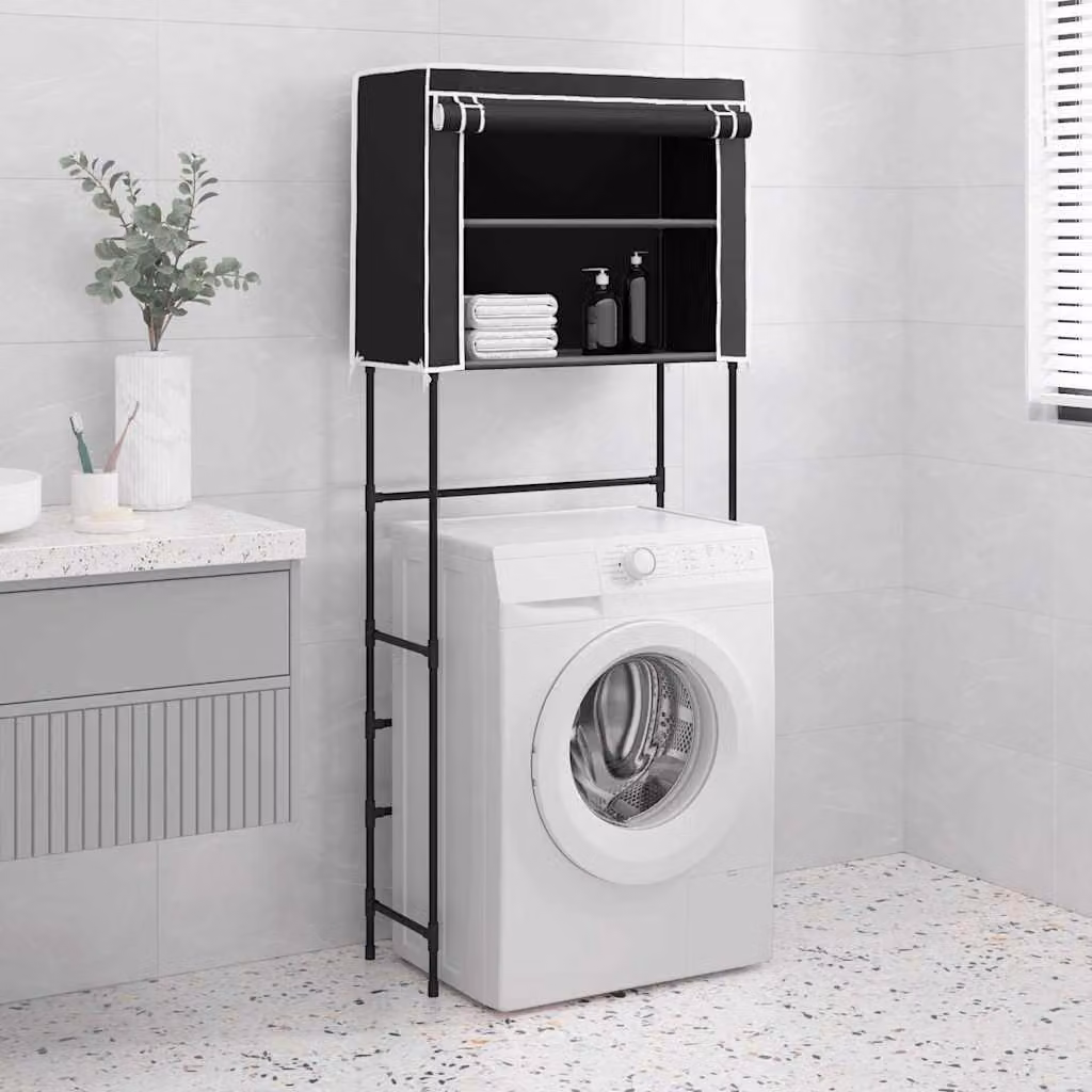 Rastrelliera per lavatrice vidaXL a 2 livelli in metallo nera L: 71 cm, P: 29,5 cm, H: 170,5 cm