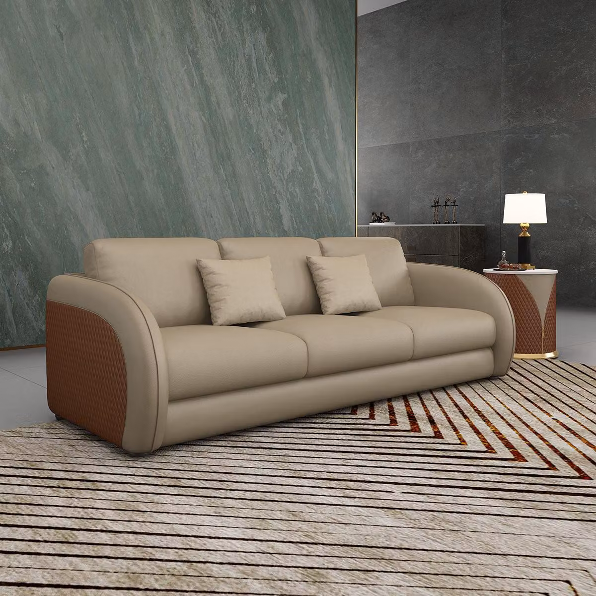 Dreisitzer Couch Polster Design Sofa Moderne 3er Sitz Sofas Zimmer Möbel Beige
