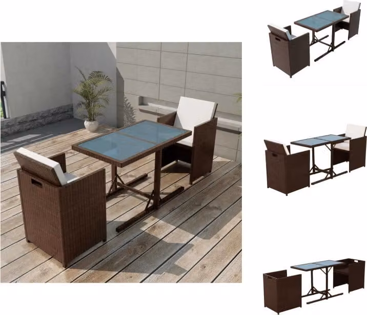 vidaXL Set bistrot 3 pezzi con cuscini in rattan marrone - Set di mobili da giardino