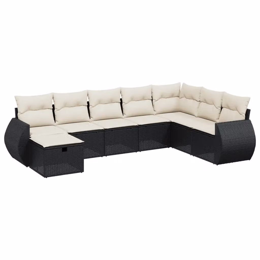 vidaXL Set Divani da Giardino a L con Cuscini 8 pz Nero in Polyrattan e Acciaio – 2