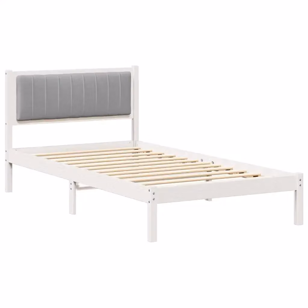 Letto moderno vidaXL con testiera rivestita in tessuto e struttura in legno di pino, Grigio chiaro, L 100 x P 200 cm – 2