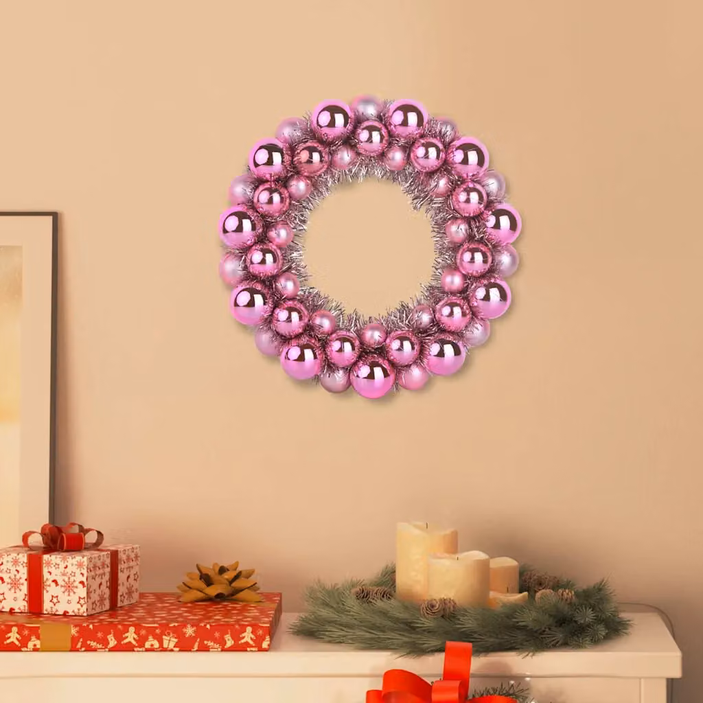 Set di 2 corone di palline di Natale vidaXL rosa, decorazioni geometriche in plastica, L/P/H: 33 x 33 x 7 cm