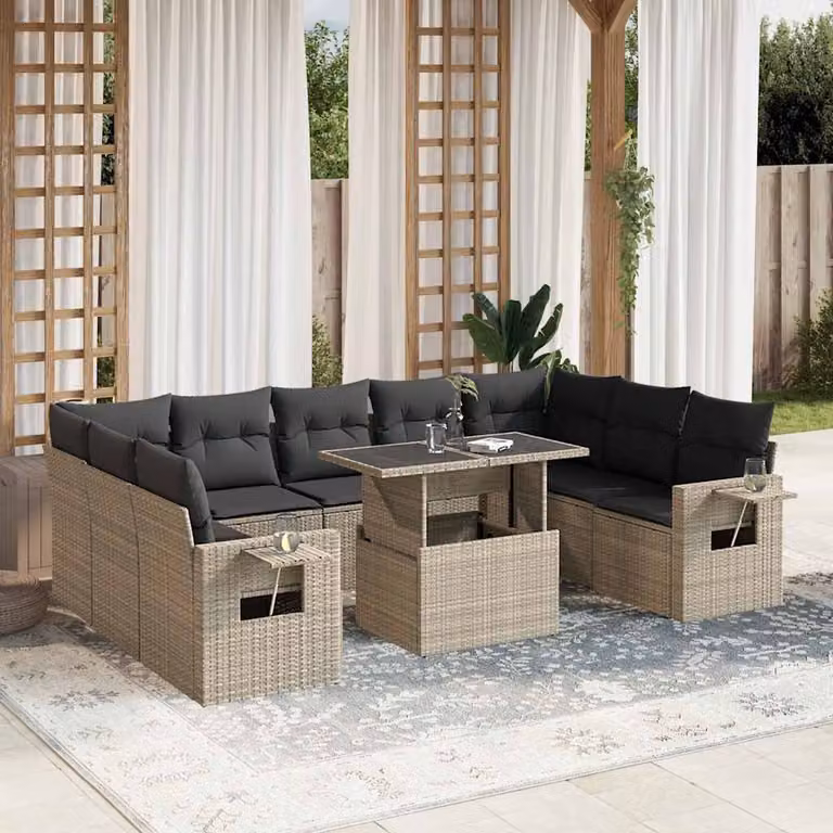 Set Divano da Giardino vidaXL 10 pz a Forma a L con Cuscini Grigio Antracite in Polyrattan e Metallo