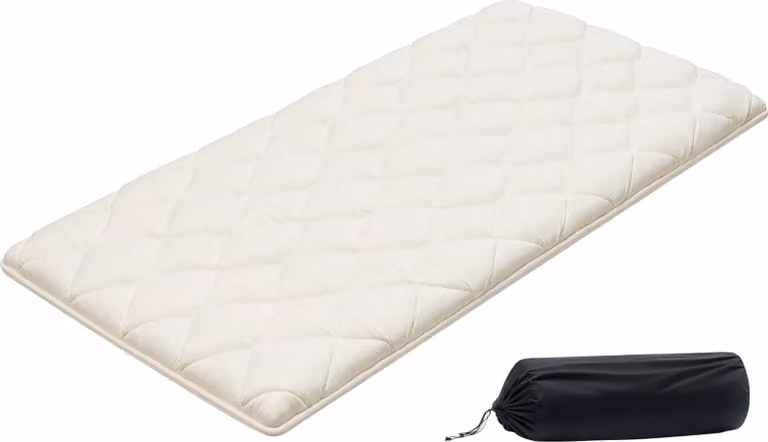 Materasso futon giapponese - Materasso tatami per letto singolo - Pieghevole - 9 strati - 203 x 99 x 6,35 cm - Con borsa per riporlo e set di fissaggio - Per meditazione e yoga - Bianco