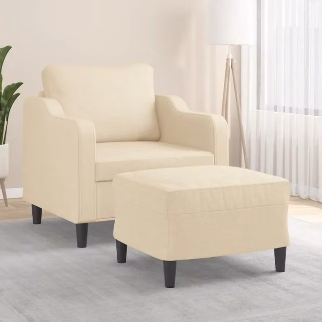 Poltrona con Poggiapiedi vidaXL in Tessuto Beige con Struttura in Metallo e MDF per Soggiorno