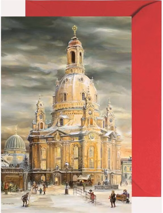 Mini calendario dell'Avvento con la Frauenkirche di Dresda sotto forma di biglietto pieghevole