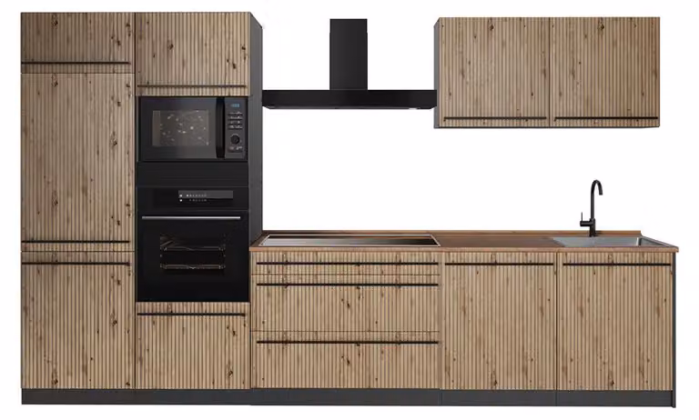Cucina componibile Vicco R-Line Rovere artigianale/Antracite 340 cm piano di lavoro Rovere dorato, Model 67326