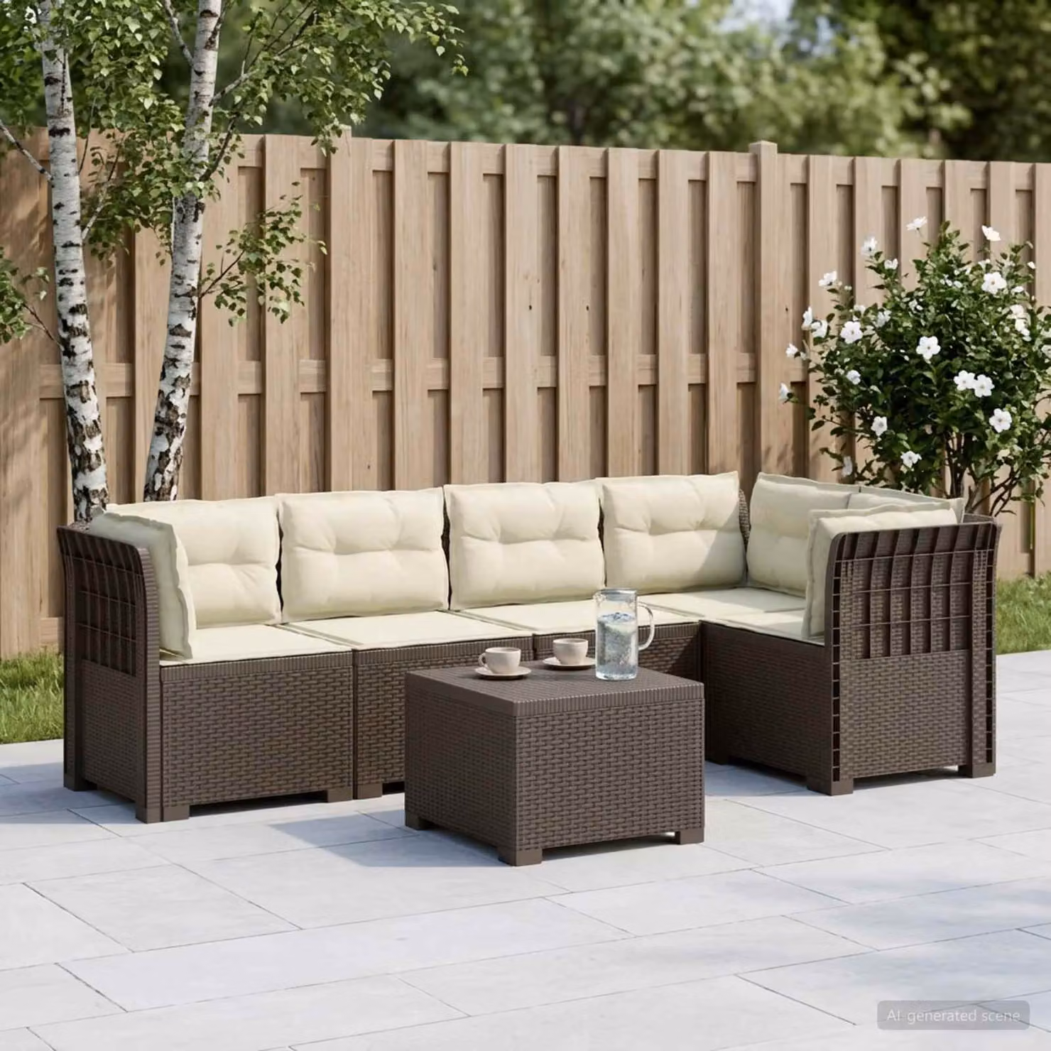 Set da giardino vidaXL a forma di L con divano da 3 posti, elemento angolare, tavolino da caffè e cuscini in stile rattan moderno, resistente alle intemperie e ai raggi UV