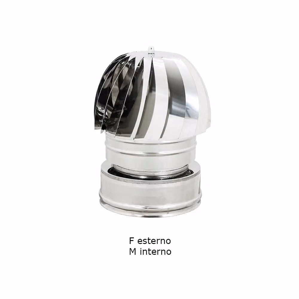 Fumaiolo radiante tipo eolico AFLEX in acciaio inox AISI 304 color argento con base tonda e doppia parete per diametro 200-250mm – 2