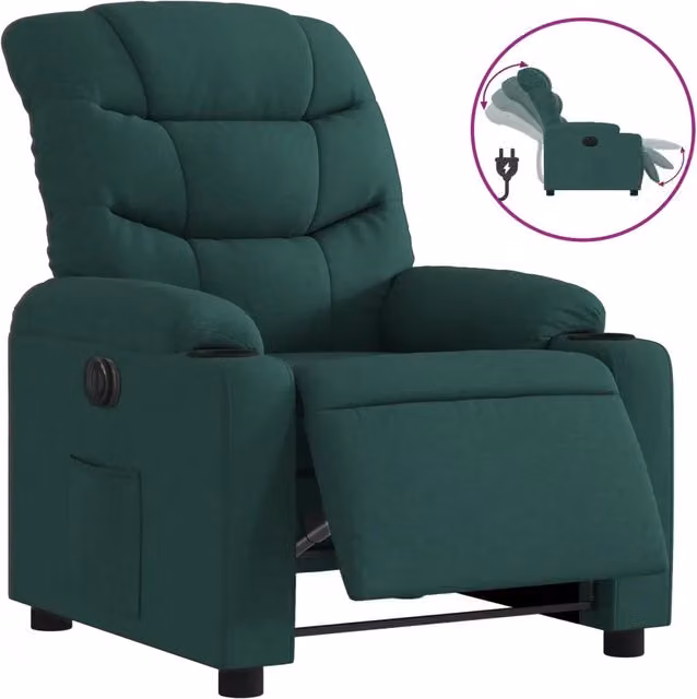 Poltrona | Sedia Relax Elettrica Reclinabile Verde Scuro in Tessuto