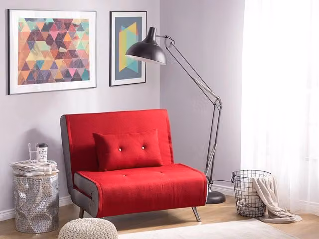 Divano letto singolo pieghevole BELIANI in tessuto rosso con struttura in schiuma e metallo – 1