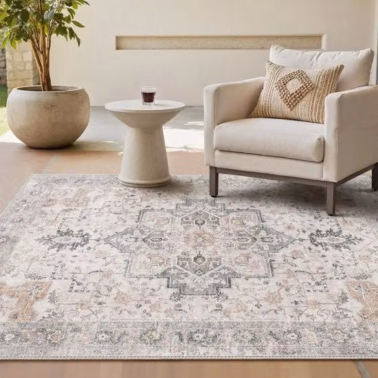 Tappeto Vintage Boho Beige Lavabile e Antiscivolo L: 140 cm x P: 200 cm