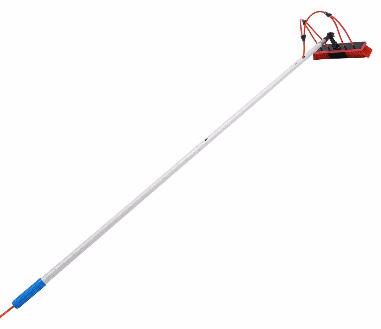 Spazzola per la pulizia dei pannelli solari - Kit di pulizia telescopico - Asta da 5 metri - Spazzola morbida da 35 cm - Con sistema di irrigazione e tubo da 20 metri - Testa della spazzola girevole a 180° - Realizzata in lega di alluminio - Colore: argen