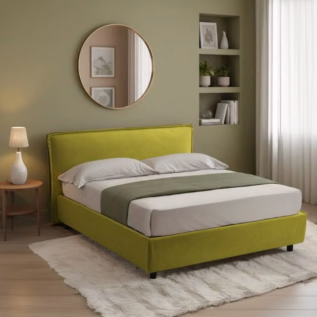Letto alla francese Bronte DMORA con base contenitore lift up, moderno, verde e nero, L/P: 120 x 200 cm