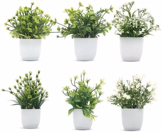 Piante artificiali per interni, set da 6 pezzi, realizzate in plastica e fornite con vaso