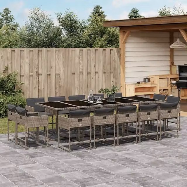 Set da Pranzo da Giardino 15 pz con Cuscini Grigio Polyrattan 3278179
