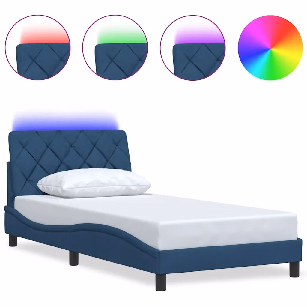 Letto con base a giroletto blu con illuminazione LED e porta di ricarica USB vidaXL L/P: 100 x 200 cm – 2