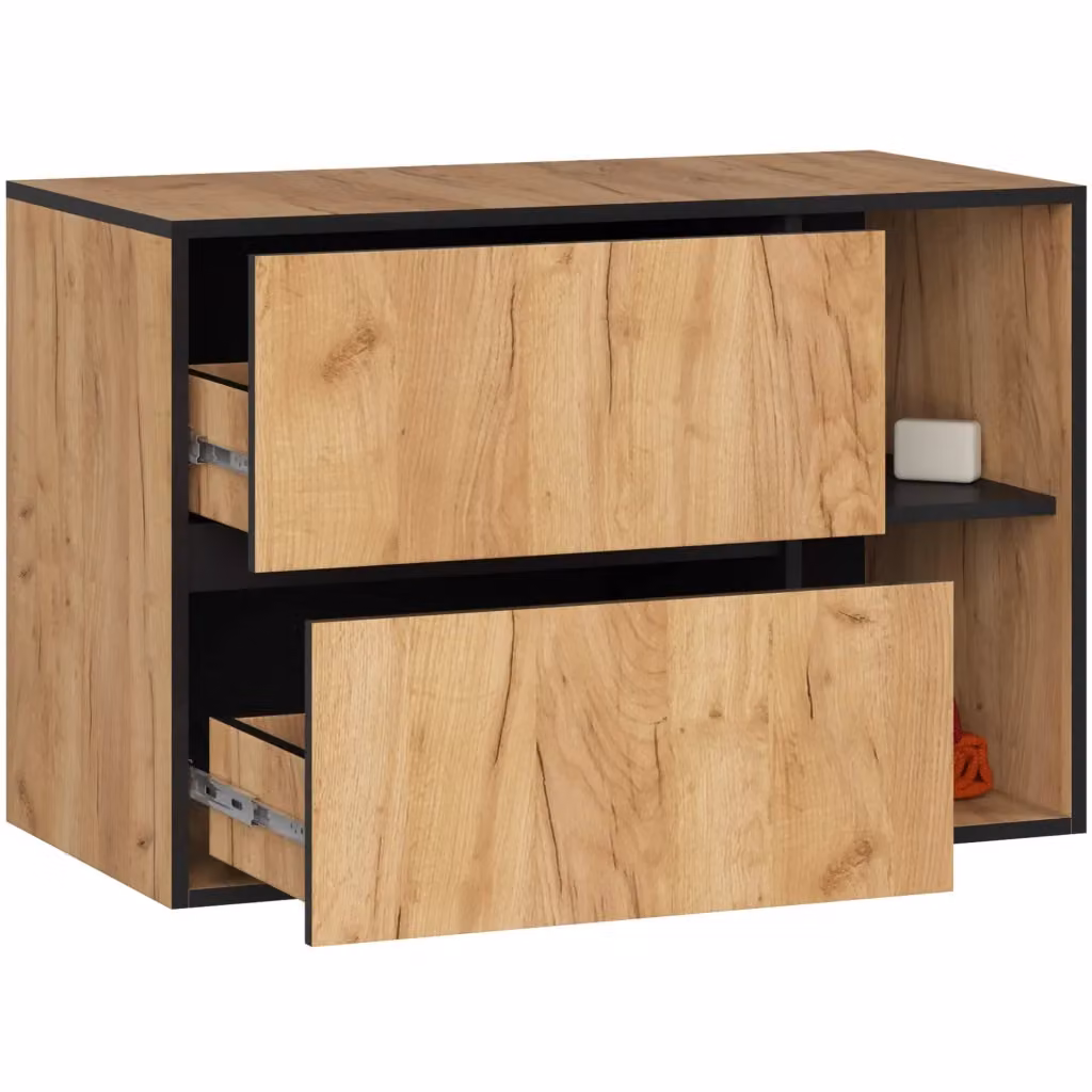 Mobile bagno sospeso VAMI Rovere Craft con 2 cassetti, Nero e Rovere, L: 90 cm, P: 45,5 cm, H: 60 cm – 2