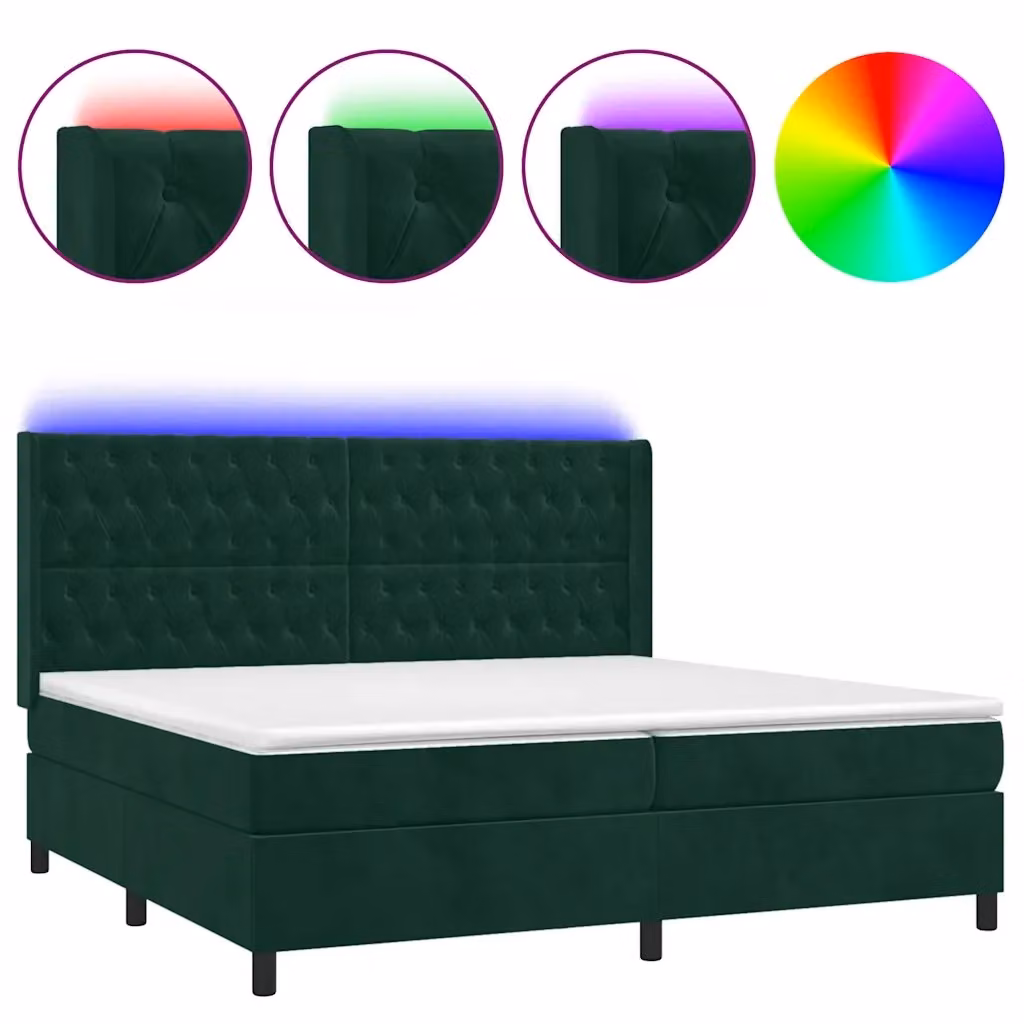 Letto Ibrido con Materasso e Illuminazione LED vidaXL in Velluto Verde e Bianco L/P/H: 200 x 200 x 31 cm – 2