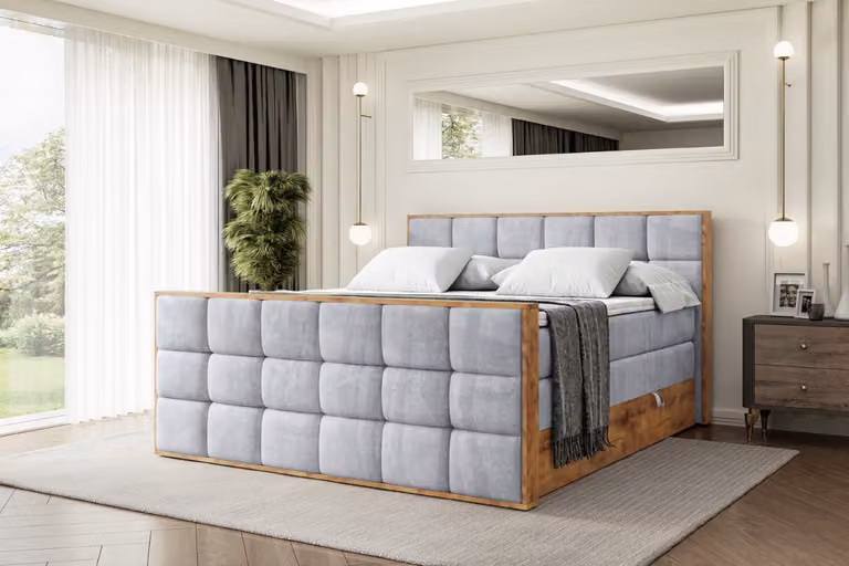 Letto boxspring ALTDECOR con materasso e rete a doghe, topper, pediera, letto imbottito con contenitore, letto con spazio contenitivo, materassi H3 e H4, letto matrimoniale -LOLLI2-Z KING-120x200 - Grigio Monolith