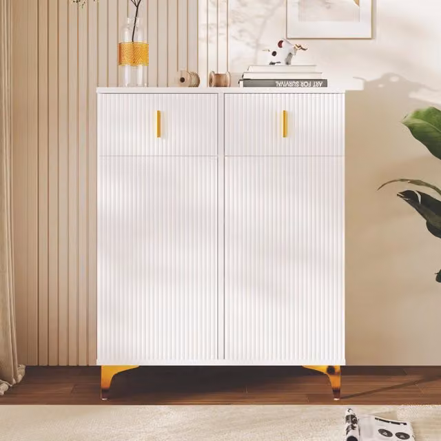Credenza con Ante, Cassetti e Ripiani Regolabili ¨C Xylo ¨C Bianco con Decori Dorati