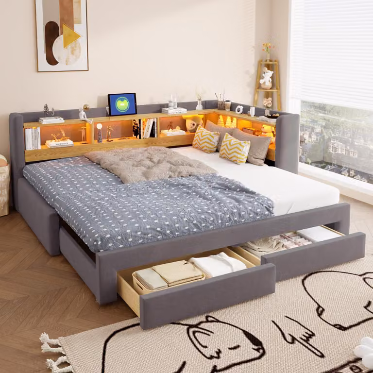 Divano letto STILVORA, 90 x 200 cm, con letto estraibile per ospiti, divano letto diurno con cassetti e illuminazione LED, letto matrimoniale 180 x 200 cm con presa di corrente
