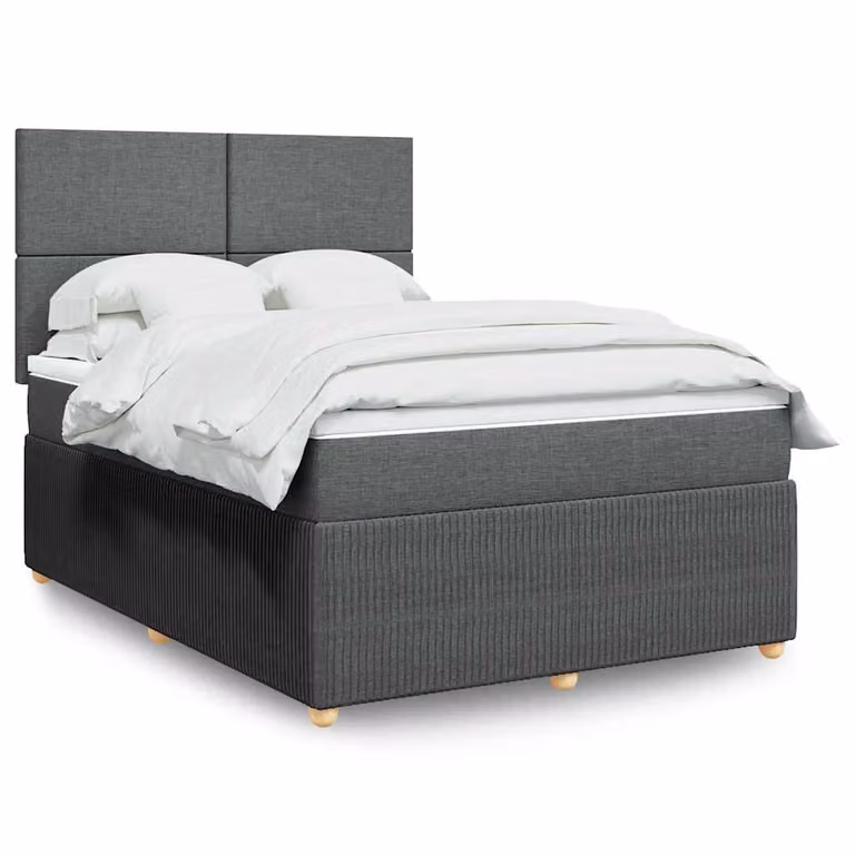 vidaXL Giroletto a Molle Ibrido con Materasso in Tessuto Grigio e Bianco L/P/H: 140 x 190 x 150,5 cm