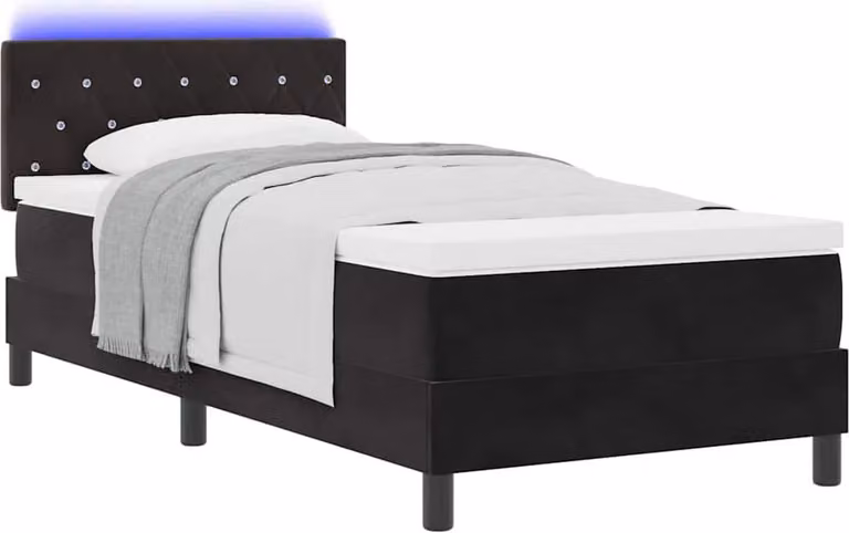 Letto a Sorgente LED con materasso Nero 90 x 190 cm Velluto