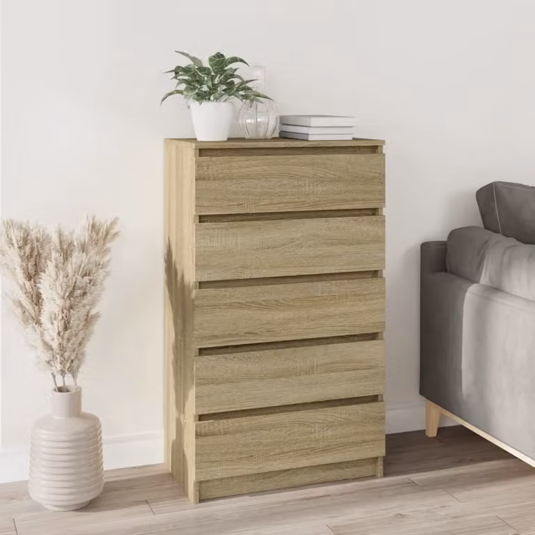 The Living Store cassettiera rovere Sonoma 60x36x103 cm materiale in legno