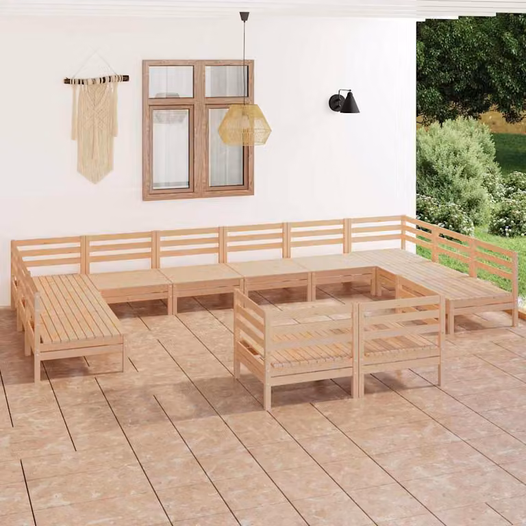 Set Salotto da Giardino vidaXL in Legno Massello di Pino, 12 Pezzi, Marrone e Beige