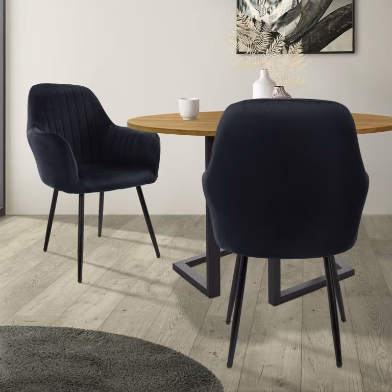 ML-Design set di 2 sedie da pranzo con schienale, nero, in velluto