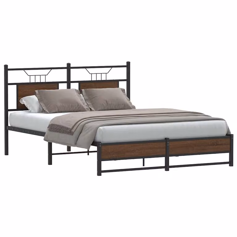 vidaXL Giroletto senza Materasso in Rovere Marrone con Struttura in Metallo e Legno L/P/H: 190 x 140 x 91,5 cm
