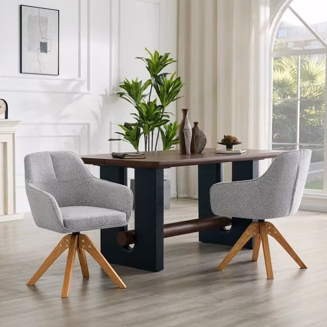 Set da 2 sedie girevoli REDOM in tessuto grigio e legno di quercia massello per cucina e sala da pranzo – 1