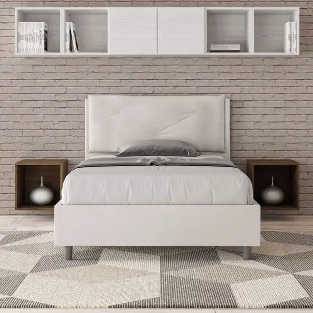 Letto imbottito Ityhome in similpelle bianco per camera da letto, L/P/H: 202 x 120 x 110 cm