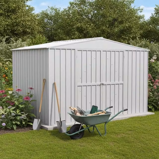 Box in Acciaio Zincato garage attrezzi lamiera 360x3.45cm x h2.12m - 150KG - 12,42mq - BIANCO