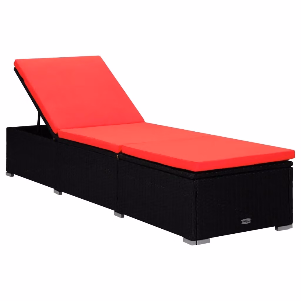 Lettino prendisole vidaXL con cuscino resistente alle intemperie e tavolino laterale in rattan rosso e nero – 2