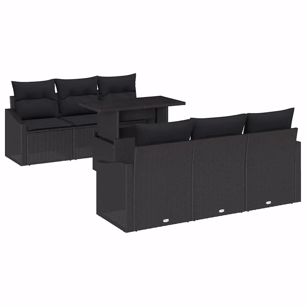 Set Divano da Giardino vidaXL 7 Pezzi in Polyrattan Nero con Cuscini e Tavolino – 2