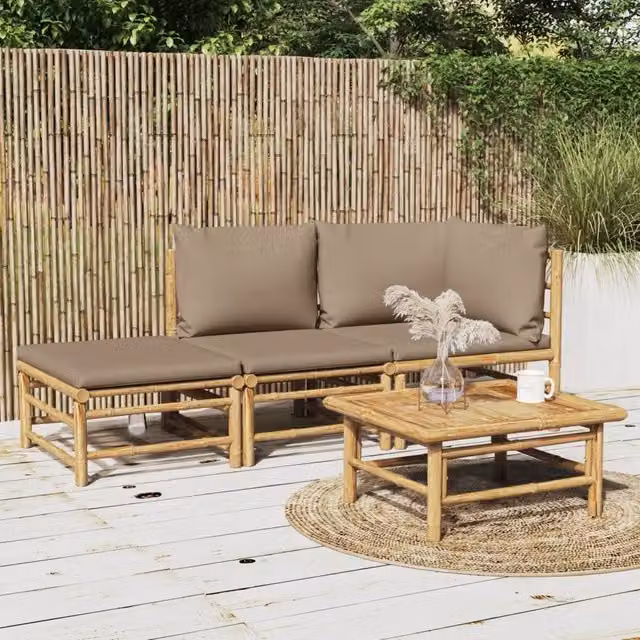 Set Salotto da Giardino 3pz con Cuscini Tortora Bambù 3155140