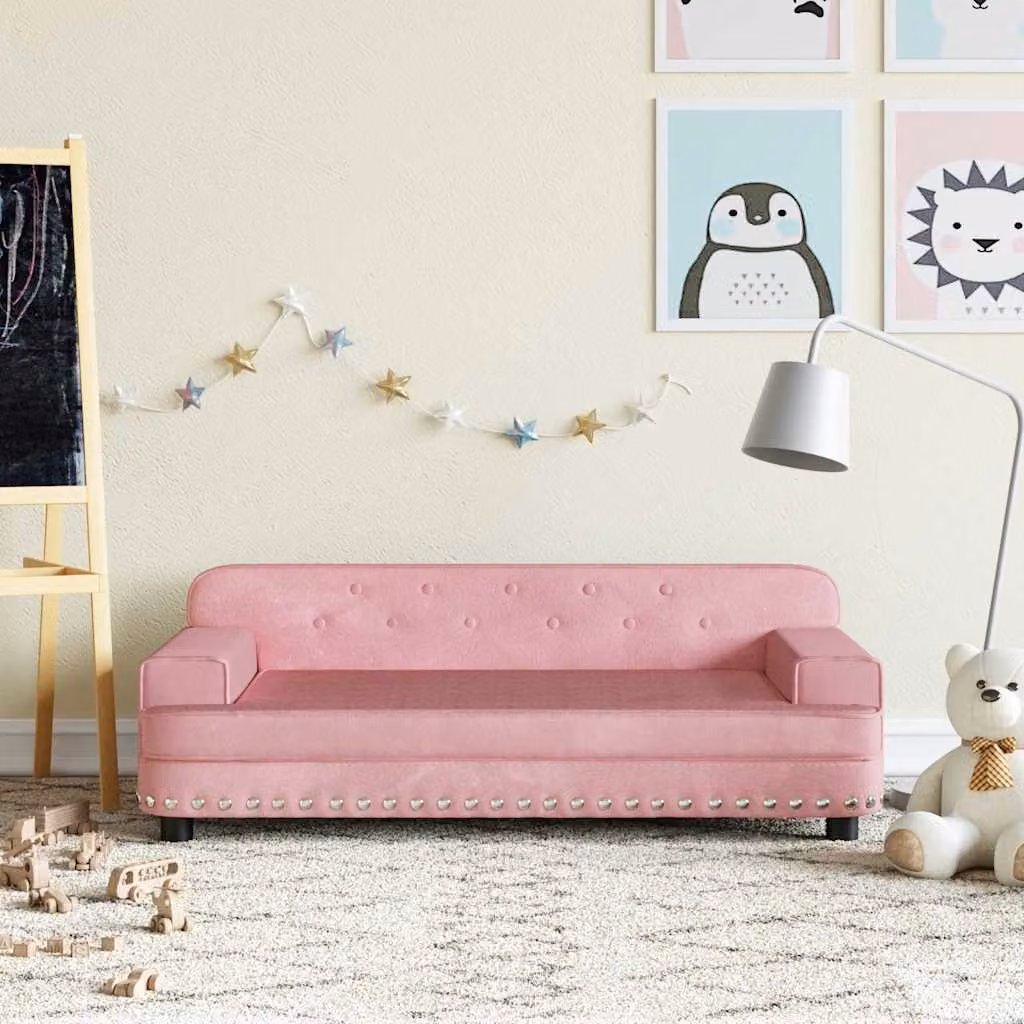 vidaXL Divano per Bambini in Velluto Rosa L: 90 cm, P: 53 cm, H: 30 cm