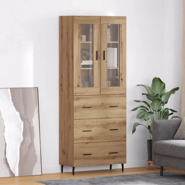 Credenza 2 pz-Set di 2 Buffet-Armadio da cucina Rovere artigianale Legno Stratificato e Vetro 763634