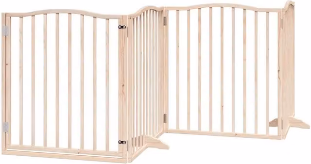 Cancelletto di sicurezza per cani con porta in legno di pioppo marrone a 4 pannelli 02_0023305