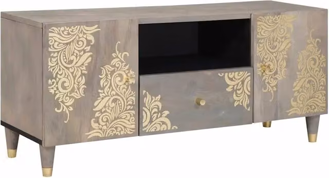 Mobile TV moderno vidaXL in legno di mango massello grigio L: 105 cm, P: 33 cm, H: 46 cm – 1