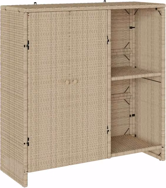 Mobile contenitore moderno in stile minimalista con dettagli in rattan beige, L: 100 cm, P: 36 cm, H: 102 cm