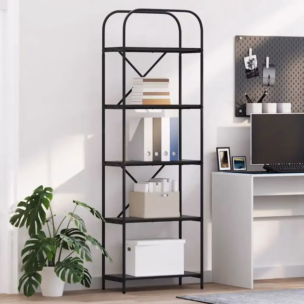 Libreria moderna vidaXL a 5 livelli in metallo e MDF nero L 60 cm, P 30 cm, H 183 cm