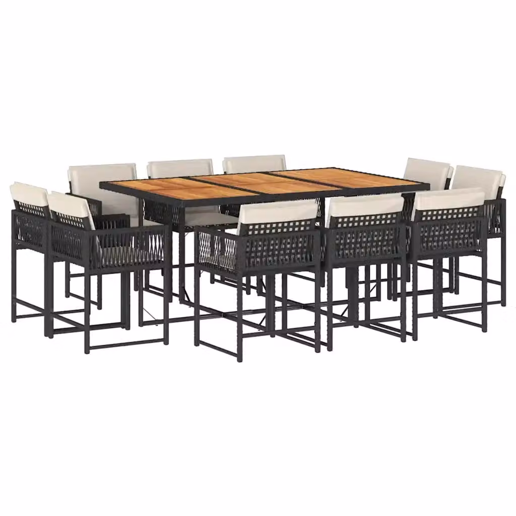 Set da pranzo da giardino vidaXL in polyrattan e legno di acacia da 11 pezzi con cuscini nero – 2